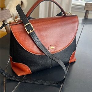 Bally Black and Cognac Leather Top Handle Bag